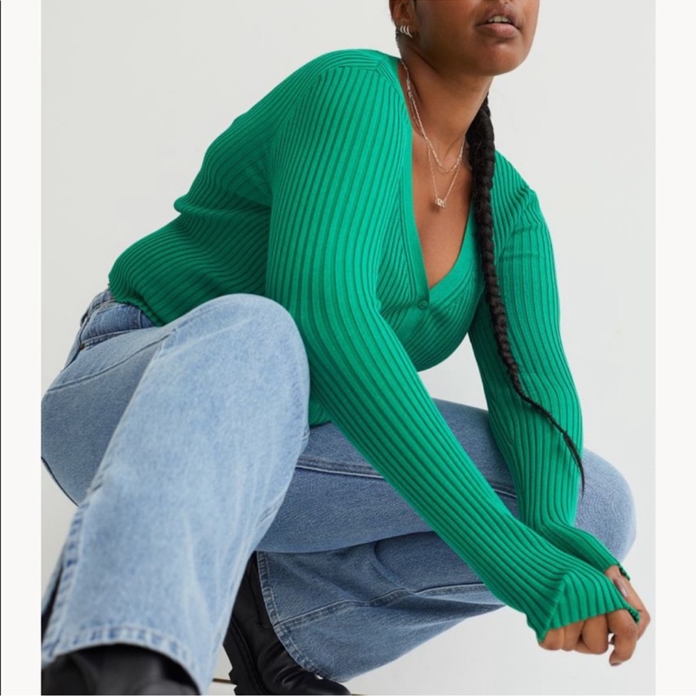 H&M Green Ribbed Cardigan - Picture 3 of 10